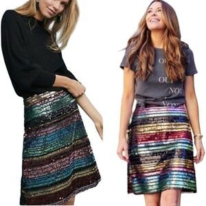 Anthropologie‎ Moulinette Soeurs Skirt 6 Multicolored Sequin Soiree Striped Glam